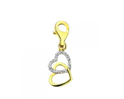 Zawieszka charms z żółtego złota z diamentem - serca - 0,003 ct - próba 375