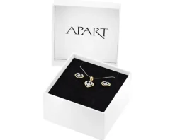 Zawieszka i kolczyki z żółtego i białego złota z brylantami - komplet - serca - 0,03 ct - próba 375