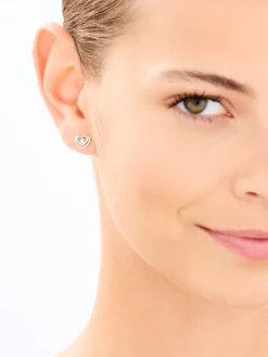 Zawieszka i kolczyki z żółtego i białego złota z brylantami - komplet - serca - 0,03 ct - próba 375