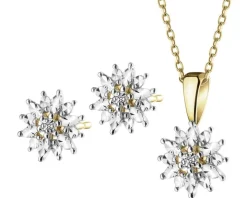 Zawieszka i kolczyki z żółtego złota z diamentami - komplet - 0,01 ct - próba 375