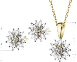 Zawieszka i kolczyki z żółtego złota z diamentami - komplet - 0,01 ct - próba 375