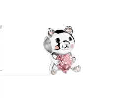 Zawieszka srebrna beads dla dziecka z cyrkoniami i emalią - miś, serce