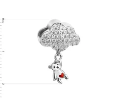 Zawieszka srebrna beads z cyrkoniami i emalią - miś, chmurka, serce