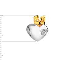 Zawieszka srebrna beads z cyrkoniami - serce, korona