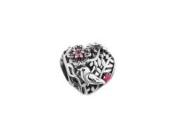 Zawieszka srebrna beads z cyrkoniami i emalią - serce, ptak