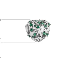 Zawieszka srebrna beads z cyrkoniami - serce, drzewo