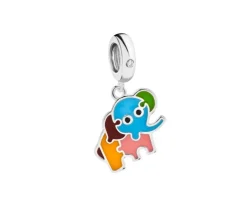 Zawieszka srebrna beads z cyrkonią i emalią - słoń