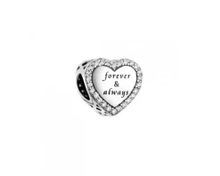 Zawieszka srebrna beads z cyrkoniami - serce, rodzina