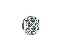 Zawieszka srebrna beads z cyrkoniami - koniczyna