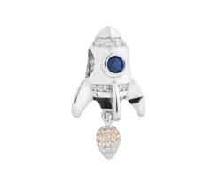 Zawieszka srebrna beads z cyrkoniami i emalią - rakieta