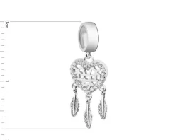 Zawieszka srebrna beads z cyrkoniami - serce, łapacz snów