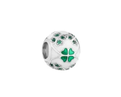 Zawieszka  srebrna beads z cyrkoniami i emalią - koniczyna