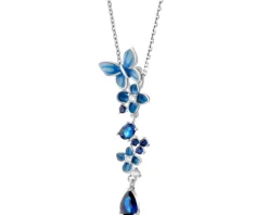 Zawieszka srebrna z cyrkoniami i emalią - motyl, kwiaty