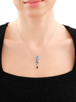 Zawieszka srebrna z cyrkoniami i emalią - motyl, kwiaty