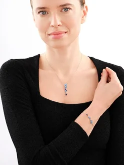 Zawieszka srebrna z cyrkoniami i emalią - motyl, kwiaty