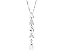 Zawieszka srebrna z cyrkoniami i perłą - liście