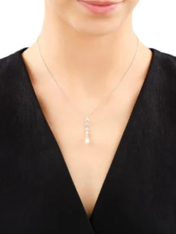 Zawieszka srebrna z cyrkoniami i perłą - liście