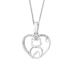 Zawieszka srebrna z cyrkoniami - serce, kot