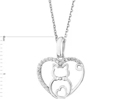 Zawieszka srebrna z cyrkoniami - serce, kot