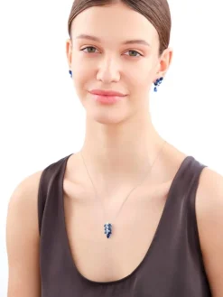 Zawieszka srebrna z cyrkoniami i szlifowanym szkłem - liście