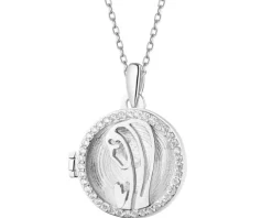 Zawieszka srebrna z cyrkoniami - puzderko - Matka Boska