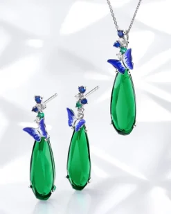 Zawieszka srebrna z cyrkoniami, szlifowanym szkłem i emalią - motyl