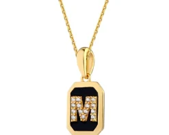 Zawieszka srebrna z cyrkoniami i emalią - litera M