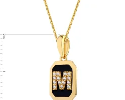 Zawieszka srebrna z cyrkoniami i emalią - litera M