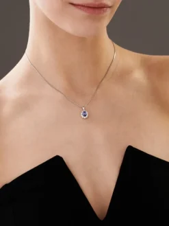 Zawieszka z białego złota z brylantami i tanzanitem - próba 585