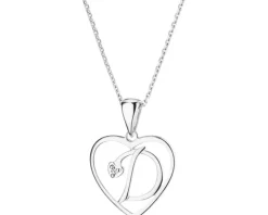 Zawieszka z białego złota z diamentem - litera D, serce - 0,005 ct - próba 585