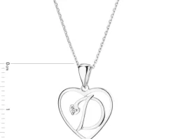 Zawieszka z białego złota z diamentem - litera D, serce - 0,005 ct - próba 585