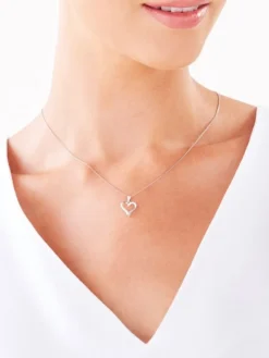 Zawieszka z białego złota z diamentem - serce - 0,002 ct - próba 585