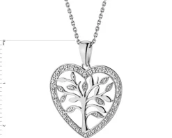 Zawieszka z białego złota z diamentami - drzewko, serce - 0,01 ct - próba 585