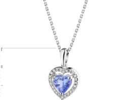 Zawieszka z białego złota z diamentami i tanzanitem - serce - próba 585