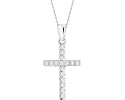 Zawieszka z białego złota z brylantami laboratoryjnymi - krzyż - 0,22 ct - próba 585