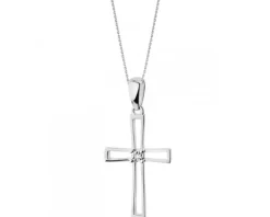 Zawieszka z białego złota z diamentem - krzyż - 0,003 ct - próba 585