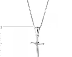 Zawieszka z białego złota z diamentem - krzyż - 0,006 ct - próba 375