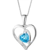 Zawieszka z białego złota z diamentem i topazem - serca - próba 375