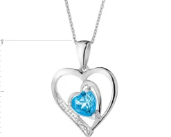 Zawieszka z białego złota z diamentem i topazem - serca - próba 375