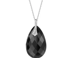 Zawieszka z białego złota z diamentami i onyksem - próba 585