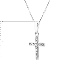 Zawieszka z białego złota z diamentami - krzyż - 0,02 ct - próba 375
