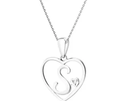 Zawieszka z białego złota z diamentem - litera S, serce - 0,005 ct - próba 585