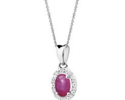 Zawieszka z białego złota z diamentami i rubinem - próba 585