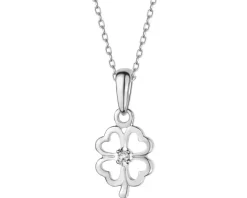 Zawieszka z białego złota z diamentem - koniczyna - 0,007 ct - próba 585