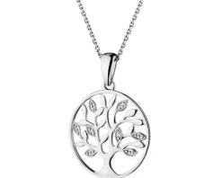 Zawieszka z białego złota z diamentami - drzewko - 0,01 ct - próba 375