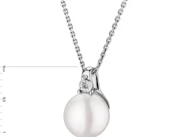Zawieszka z białego złota z diamentem i perłą - próba 585