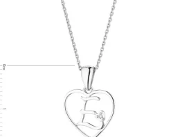 Zawieszka z białego złota z diamentem - litera E, serce - 0,005 ct - próba 585
