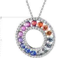 Zawieszka z białego złota z brylantami i szafirami kolorowymi - próba 585