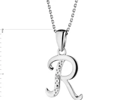 Zawieszka z białego złota z diamentem - litera R - 0,003 ct - próba 585