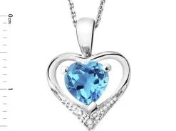 Zawieszka z białego złota z diamentem i topazem - serce - próba 585